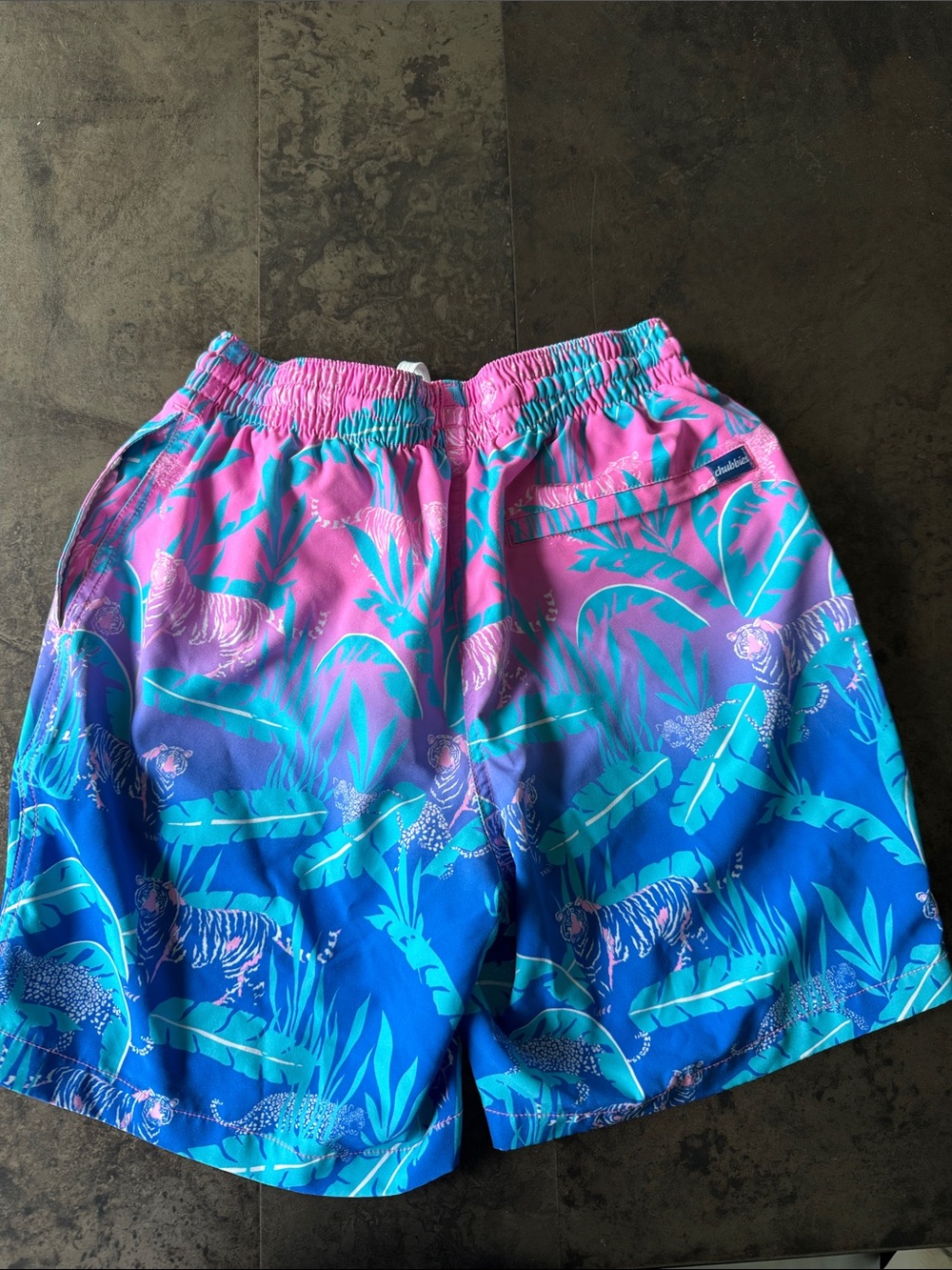 chubbies Pink Blue Tropical Tiger Swim Trunks